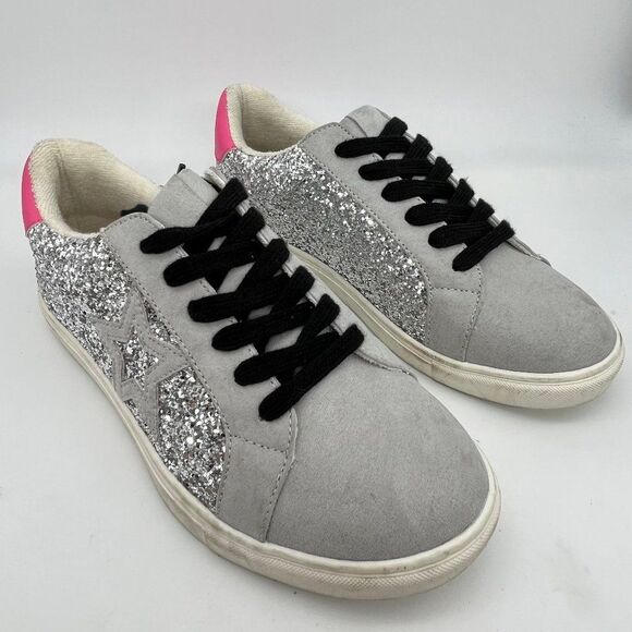 Torrid Gray, Silver & Pink Sequin Sneakers - Size 8W - Picture 1 of 7